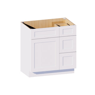 Classic White - 33"W Offset-Sink Vanity Combo Cabinet (Drawer on Right)