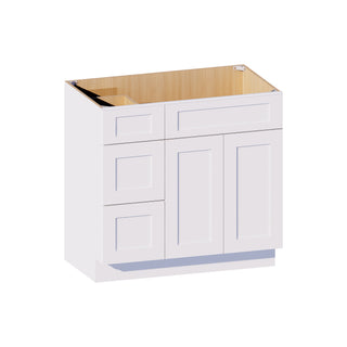 Classic White - 36"W Offset-Sink Vanity Combo Cabinet (Drawer on Left)