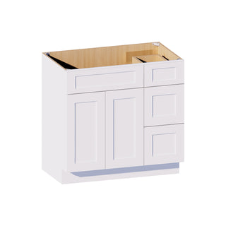 Classic White - 36"W Offset-Sink Vanity Combo Cabinet (Drawer on Right)