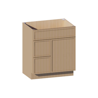 Slim White Oak - 30"W Offset-Sink Vanity Combo Cabinet (Drawer on Right)