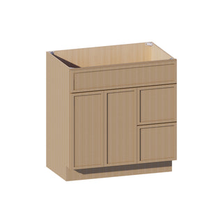 Slim White Oak - 33"W Offset-Sink Vanity Combo Cabinet (Drawer on Right)