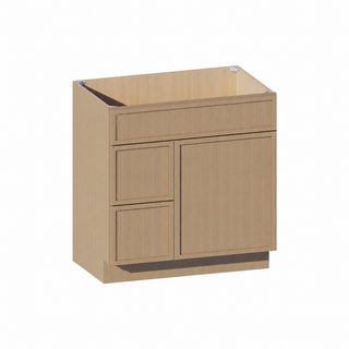 Slim White Oak - 33"W Offset-Sink Vanity Combo Cabinet (Drawer on Left)