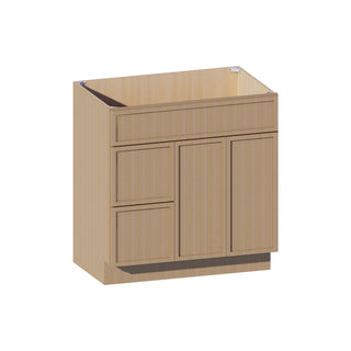 Slim White Oak - 33"W Offset-Sink Vanity Combo Cabinet (Drawer on Left)