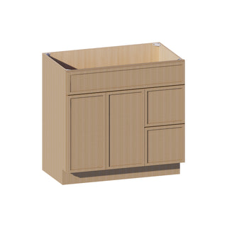 Slim White Oak - 36"W Offset-Sink Vanity Combo Cabinet (Drawer on Left)