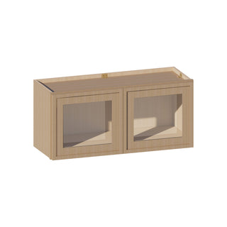 Slim White Oak - 33"W × 15"H Glass-Door Wall Cabinet
