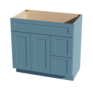 TG-VSD3621R: Soft Green Shaker 36"W x 34-1/2"H x 21"D 2 Doors & 2 Right Drawers Offset Vanity Sink Base Cabinets