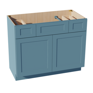 TG-VSD4221: Soft Green Shaker  42"W x 34-1/2"H x 21"D 2 Doors, 2 Drawers & 1 False Drawer Centered Vanity Sink Base Cabinets