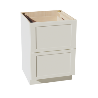 TW-DB24-2: Creamy White Shaker 24" 2 Drawers Base Cabinet