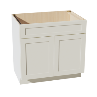 TW-SB36: Creamy White Shaker 36" 2 Doors 1 False Drawer Sink Base Cabinet