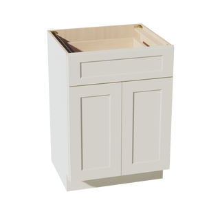 TW-VB2421: Creamy White Shaker 24"W x 34-1/2"H x 21"D 2 Doors & 1 Drawer Double Door Vanity Base Cabinets