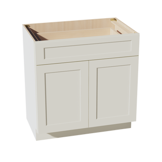 TW-VB3321: Creamy White Shaker 33"W x 34-1/2"H x 21"D 2 Doors & 1 Drawer Double Door Vanity Base Cabinets