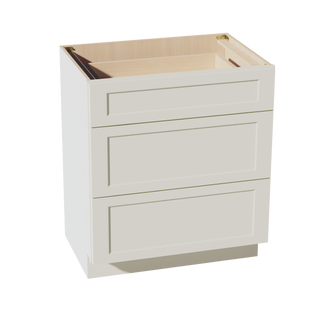 TW-VDB3021: Creamy White Shaker 30"W x 34-1/2"H x 21"D  3 Drawers Vanity Base Cabinets