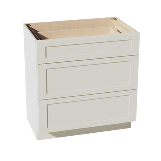 TW-VDB3321: Creamy White Shaker 33"W x 34-1/2"H x 21"D  3 Drawers Vanity Base Cabinets