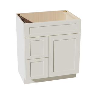 TW-VSD3021L: Creamy White Shaker 30"W x 34-1/2"H x 21"D 1 Door & 2 Left Drawers Offset Vanity Sink Base Cabinets