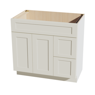 TW-VSD3621R: Creamy White Shaker 36"W x 34-1/2"H x 21"D 2 Doors & 2 Right Drawers Offset Vanity Sink Base Cabinets