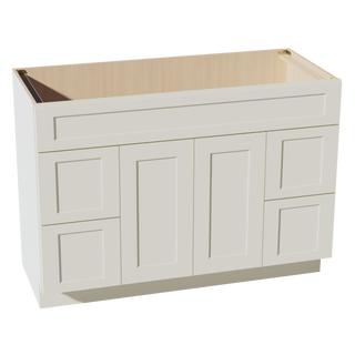 TW-VSD4821: Creamy White Shaker 48"W x 34-1/2"H x 21"D 2 Doors, 4 Drawers & 1 False Drawer Centered Vanity Sink Base Cabinets