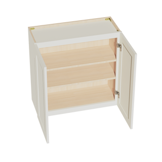 TW-W3030: Creamy White Shaker 30"W x 30"H 2 Doors & 2 Shelves Standard Wall Cabinet