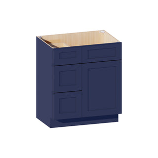 Navy Blue - 30"W Offset-Sink Vanity Combo Cabinet (Drawer on Left)