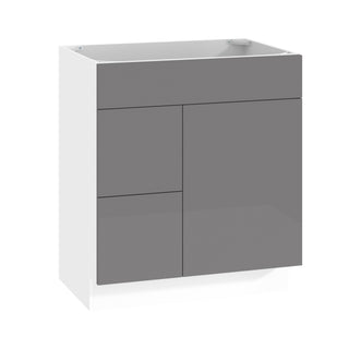 Frameless High-Glossy Gray - 30"W Offset-Sink Vanity Combo Cabinet (Drawer on Left)