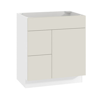 Frameless Matte Ivory - 30"W Offset-Sink Vanity Combo Cabinet (Drawer on Left)