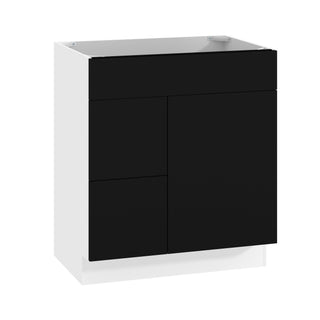 Frameless Matte Black - 30"W Offset-Sink Vanity Combo Cabinet (Drawer on Left)