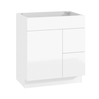 Frameless High-Glossy White - 30"W Offset-Sink Vanity Combo Cabinet (Drawer on Right)