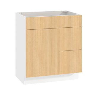 Frameless Oak Blonde - 30"W Offset-Sink Vanity Combo Cabinet (Drawer on Right)