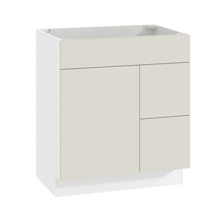 Frameless Matte Ivory - 30"W Offset-Sink Vanity Combo Cabinet (Drawer on Right)