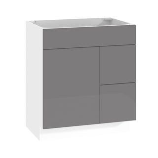 Frameless High-Glossy Gray - 30"W Offset-Sink Vanity Combo Cabinet (Drawer on Right)