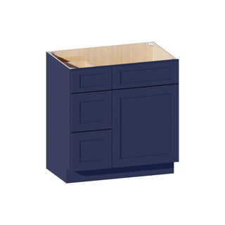 Navy Blue - 33"W Offset-Sink Vanity Combo Cabinet (Drawer on Left)