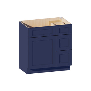Navy Blue - 33"W Offset-Sink Vanity Combo Cabinet (Drawer on Right)