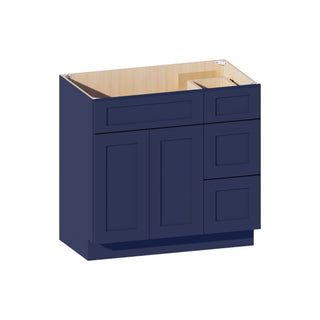 Navy Blue - 36"W Offset-Sink Vanity Combo Cabinet (Drawer on Right)