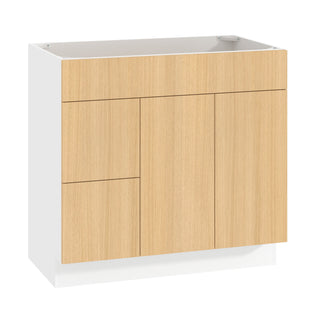 Frameless Oak Blonde - 36"W Offset-Sink Vanity Combo Cabinet (Drawer on Left)
