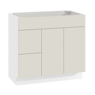 Frameless Matte Ivory - 36"W Offset-Sink Vanity Combo Cabinet (Drawer on Left)