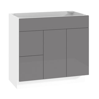 Frameless High-Glossy Gray - 36"W Offset-Sink Vanity Combo Cabinet (Drawer on Left)