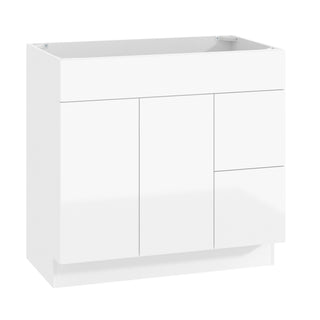 Frameless High-Glossy White - 36"W Offset-Sink Vanity Combo Cabinet (Drawer on Right)