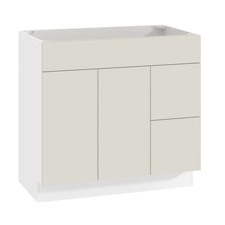 Frameless Matte Ivory - 36"W Offset-Sink Vanity Combo Cabinet (Drawer on Right)