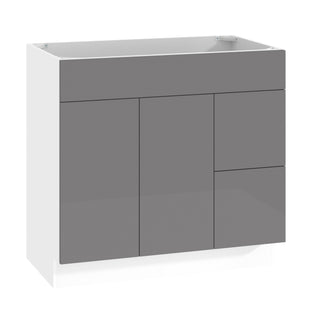 Frameless High-Glossy Gray - 36"W Offset-Sink Vanity Combo Cabinet (Drawer on Right)