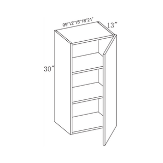 PRM-W2130: Prime Mist White Frameless Shaker 21"W x 30"H 1 Door & 2 Shelves Standard Wall Cabinet
