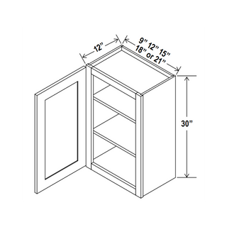 AG-W1830: Aston Green Shaker 18"W x 30"H 1 Door & 2 Shelves Standard Wall Cabinet