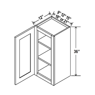 AG-W1836: Aston Green Shaker 18"W x 36"H 1 Door & 2 Shelves Standard Wall Cabinet