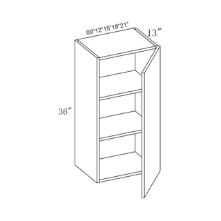 PRM-W0936: Prime Mist White Frameless Shaker 09"W x 36"H 1 Door & 2 Shelves Standard Wall Cabinet
