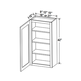 AG-W1842: Aston Green Shaker 18"W x 42"H 1 Door & 3 Shelves Standard Wall Cabinet