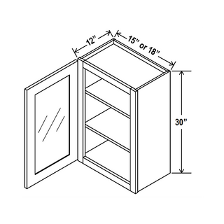 SW-W1530(GD): Classic White Shaker 15"W x 30"H 1 Door & 2 Shelves Standard (Glass Door) Wall Cabinet