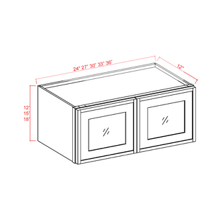 SDW-W3618(GD): Slim Dove White Shaker 36"W x 18"H 2 Doors Standard (Glass Door) Wall Bridge Cabinet
