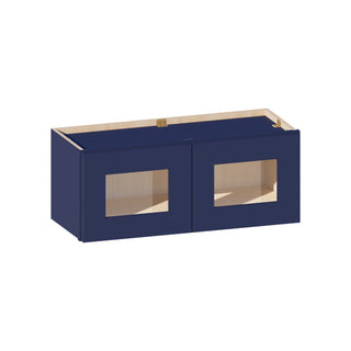 Navy Blue - 30"W × 12"H Glass-Door Wall Cabinet