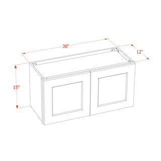 SF-W3015: Frost White Slim Shaker 30"W x 15"H 2 Doors Standard Wall Bridge Cabinet