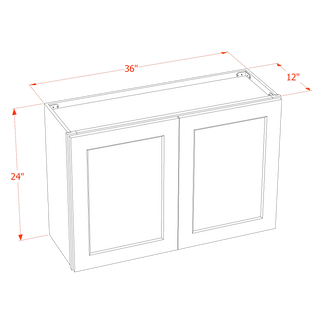 SF-W3624: Frost White Slim Shaker 36"W x 24"H 2 Doors Standard Wall Bridge Cabinet