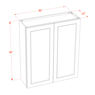 SF-W3642: Frost White Slim Shaker 36"W x 42"H 2 Doors & 3 Shelves Standard Wall Cabinet