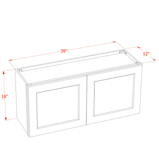 SF-W3918: Frost White Slim Shaker 39"W x 18"H 2 Doors Standard Wall Bridge Cabinet